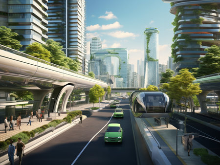 Autonomous Vehicles in Smart City - AI Generatedの素材