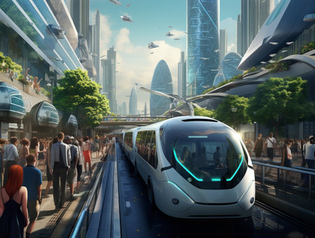 Autonomous Vehicles in Smart City - AI Generatedの素材