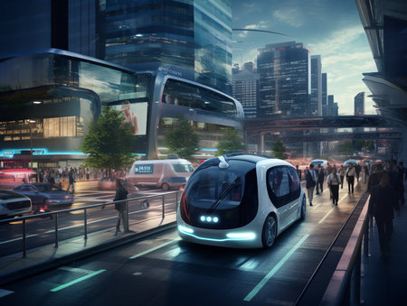 Autonomous Vehicles in Smart City - AI Generatedの素材