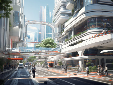Autonomous Vehicles in Smart City - AI Generatedの素材