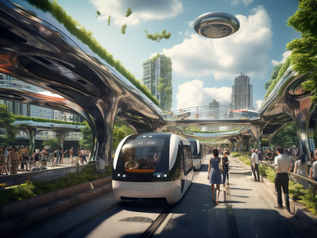 Autonomous Vehicles in Smart City - AI Generatedの素材
