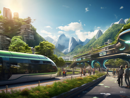 Autonomous Vehicles in Smart City - AI Generatedの素材