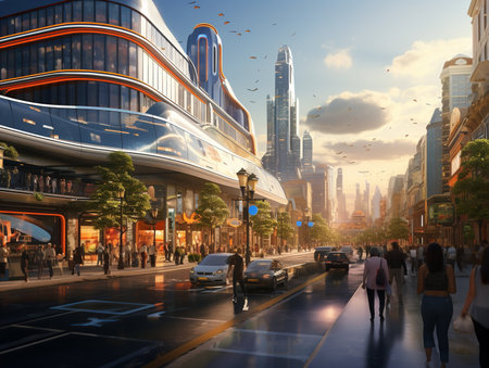 Autonomous Vehicles in Smart City - AI Generatedの素材