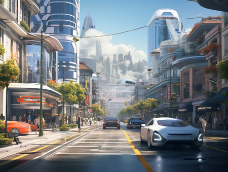 Autonomous Vehicles in Smart City - AI Generatedの素材