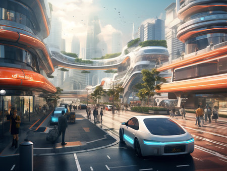 Autonomous Vehicles in Smart City - AI Generatedの素材