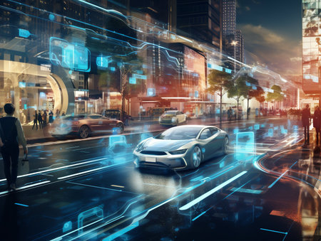 Autonomous Vehicles in Smart City - AI Generatedの素材