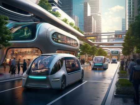 Autonomous Vehicles in Smart City - AI Generatedの素材