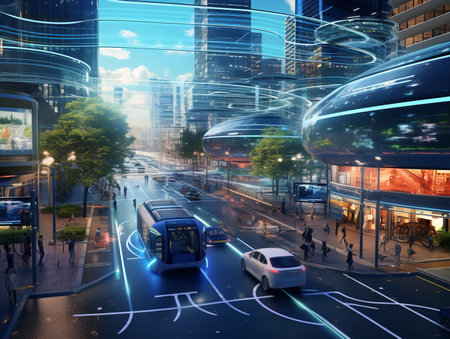 Autonomous Vehicles in Smart City - AI Generatedの素材