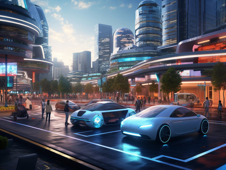 Autonomous Vehicles in Smart City - AI Generatedの素材