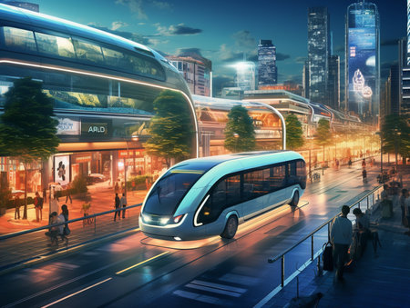 Autonomous Vehicles in Smart City - AI Generatedの素材