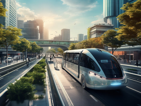 Autonomous Vehicles in Smart City - AI Generatedの素材