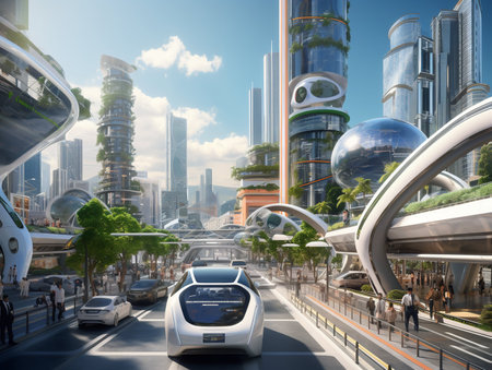 Autonomous Vehicles in Smart City - AI Generatedの素材