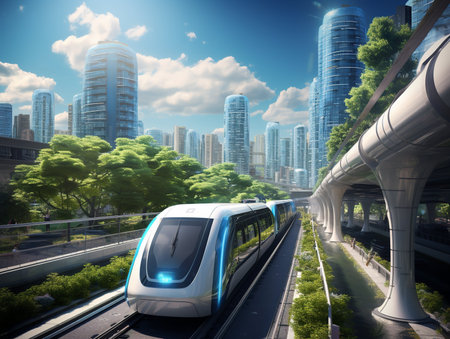 Autonomous Vehicles in Smart City - AI Generatedの素材