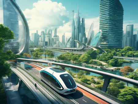 Autonomous Vehicles in Smart City - AI Generatedの素材