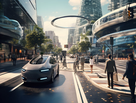 Autonomous Vehicles in Smart City - AI Generatedの素材