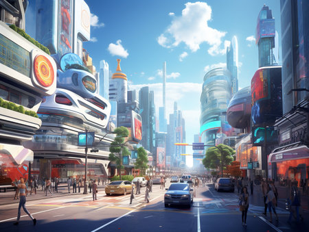 Autonomous Vehicles in Smart City - AI Generatedの素材