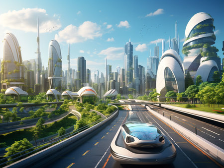 Autonomous Vehicles in Smart City - AI Generatedの素材
