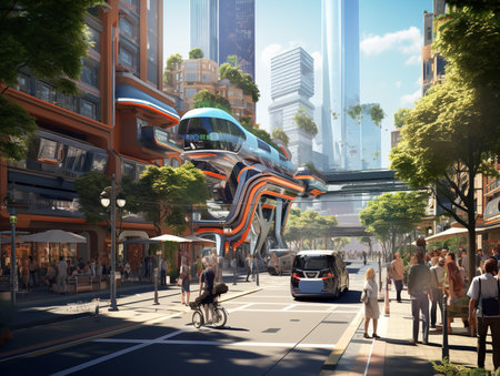 Autonomous Vehicles in Smart City - AI Generatedの素材