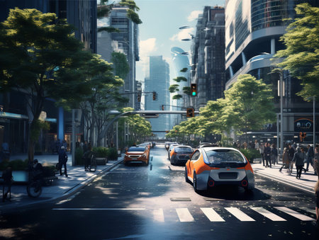 Autonomous Vehicles in Smart City - AI Generatedの素材
