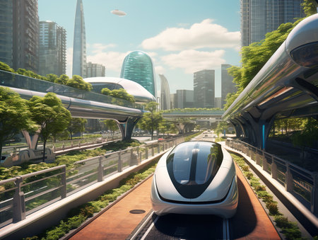 Autonomous Vehicles in Smart City - AI Generatedの素材