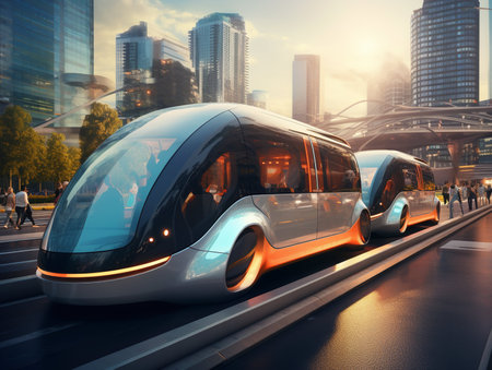 Autonomous Vehicles in Smart City - AI Generatedの素材
