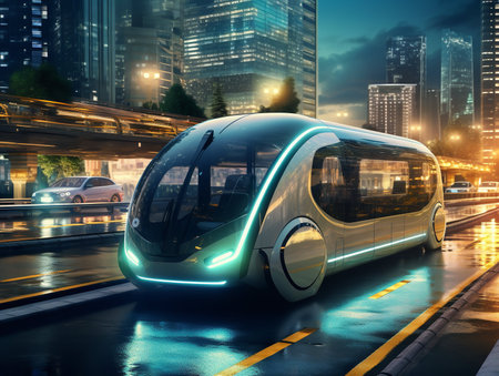 Autonomous Vehicles in Smart City - AI Generatedの素材