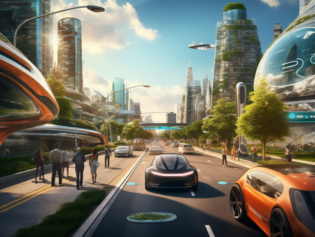 Autonomous Vehicles in Smart City - AI Generatedの素材