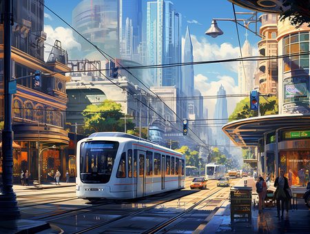 Autonomous Vehicles in Smart City - AI Generatedの素材
