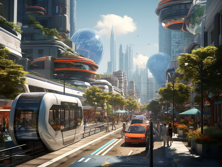 Autonomous Vehicles in Smart City - AI Generatedの素材