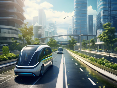 Autonomous Vehicles in Smart City - AI Generatedの素材