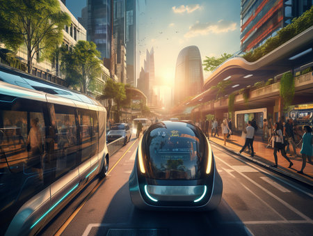 Autonomous Vehicles in Smart City - AI Generatedの素材