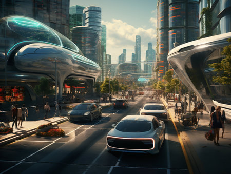 Autonomous Vehicles in Smart City - AI Generatedの素材