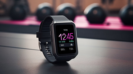 Fitness Smartwatch Mockup on Gym Mat for Active Lifestyle - AI Generatedの素材