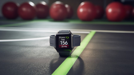 Fitness Smartwatch Mockup on Gym Mat for Active Lifestyle - AI Generatedの素材