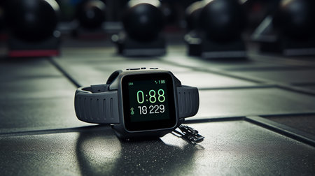 Fitness Smartwatch Mockup on Gym Mat for Active Lifestyle - AI Generatedの素材