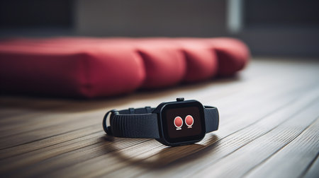 Fitness Smartwatch Mockup on Gym Mat for Active Lifestyle - AI Generatedの素材