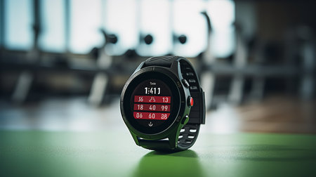 Fitness Smartwatch Mockup on Gym Mat for Active Lifestyle - AI Generatedの素材