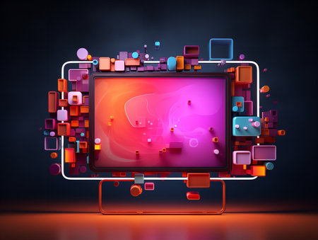 Dynamic LED Screen Mockup for Vibrant Displays - AI Generatedの素材