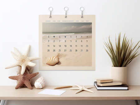 Elegant Wall Calendar Mockup for Home and Office - AI Generatedの素材