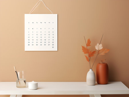 Elegant Wall Calendar Mockup for Home and Office - AI Generatedの素材