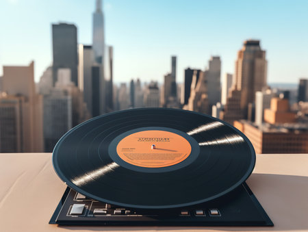 Vintage Vinyl Record Mockup for Music Enthusiasts - AI Generatedの素材