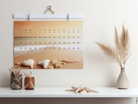 Elegant Wall Calendar Mockup for Home and Office - AI Generatedの素材
