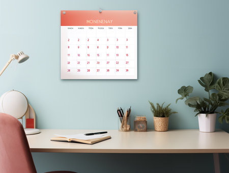 Elegant Wall Calendar Mockup for Home and Office - AI Generatedの素材