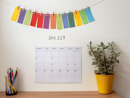Elegant Wall Calendar Mockup for Home and Office - AI Generatedの素材