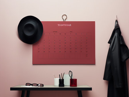 Elegant Wall Calendar Mockup for Home and Office - AI Generatedの素材
