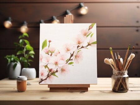 Artistic Canvas Print Mockup for Home and Gallery Decor - AI Generatedの素材