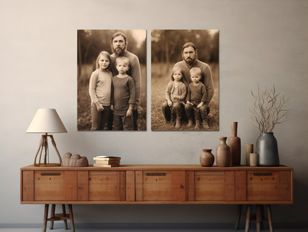Artistic Canvas Print Mockup for Home and Gallery Decor - AI Generatedの素材