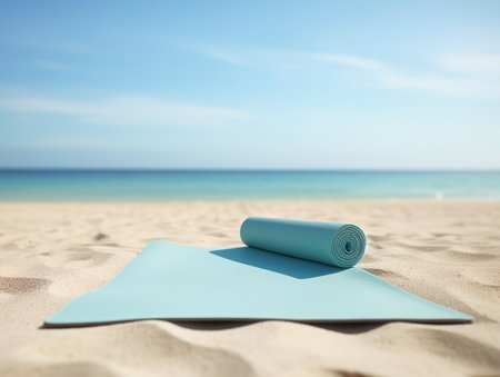 Tranquil Yoga Mat Mockup for Wellness and Fitness - AI Generatedの素材