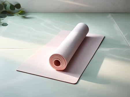 Tranquil Yoga Mat Mockup for Wellness and Fitness - AI Generatedの素材