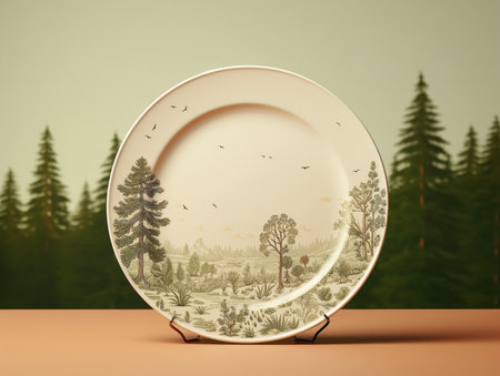 Elegant Ceramic Plate Mockup for Dining and Decor - AI Generatedの素材